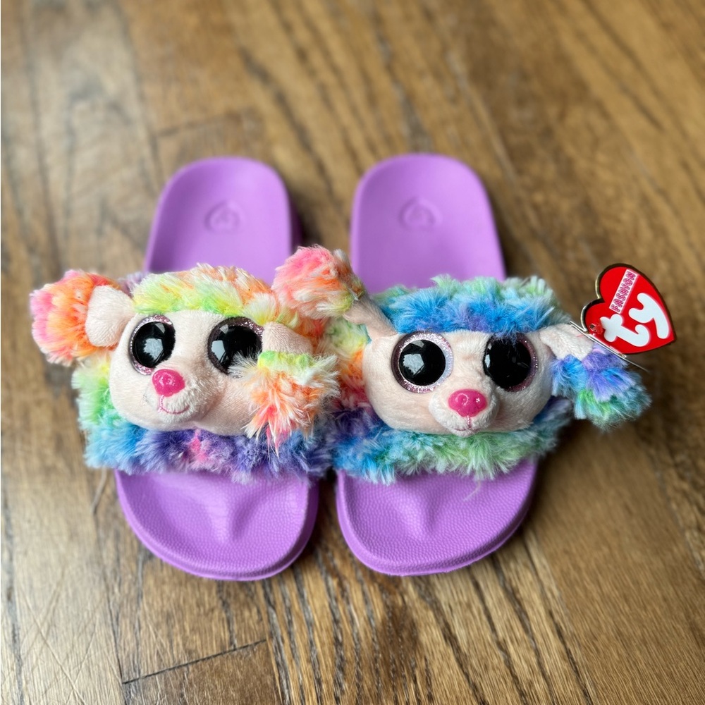 Ty Fashion Beanie Baby Plush Rainbow Dog Slides/Flip Flops